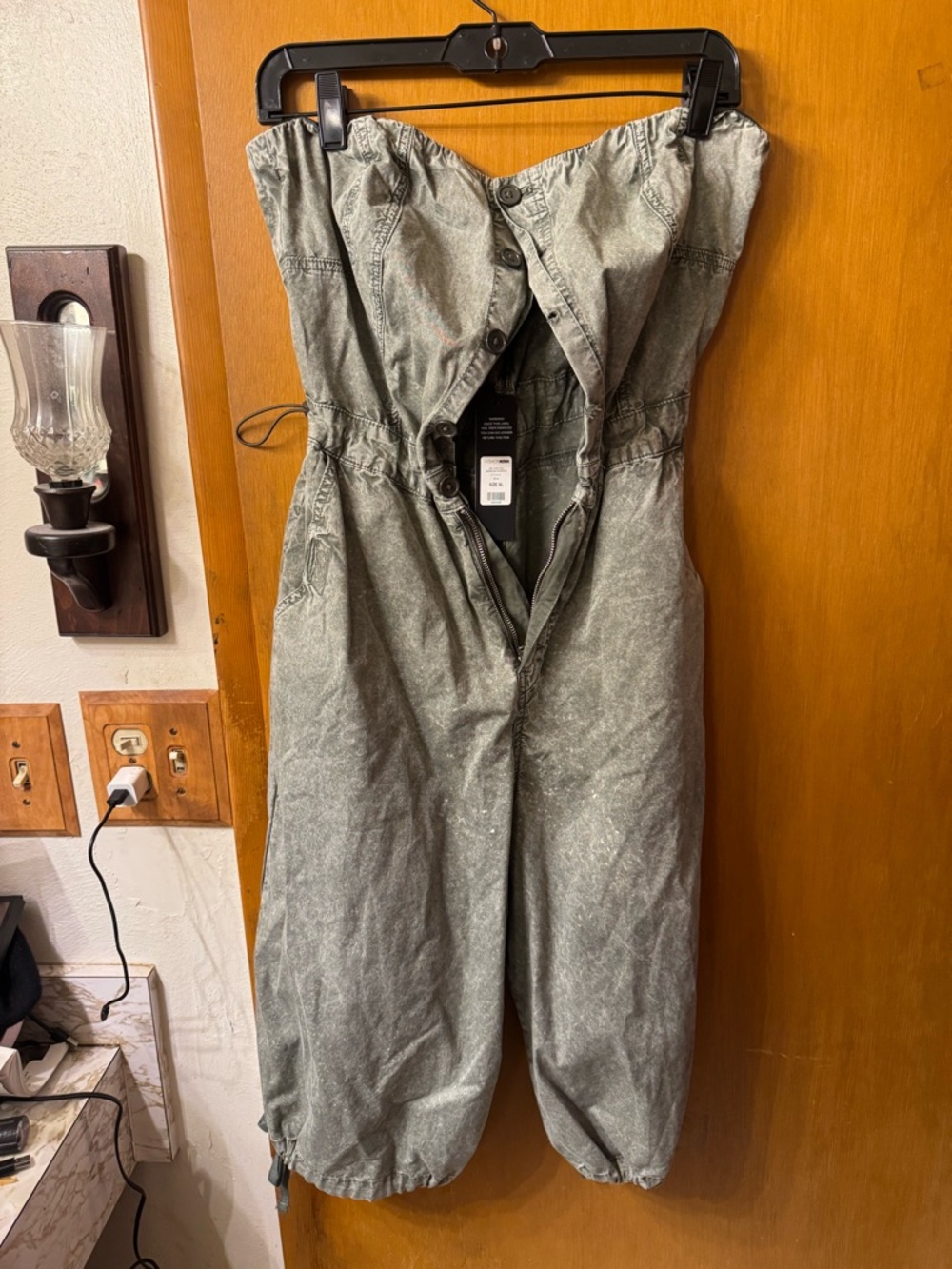 Fashion Nova Olive Green Strapless Utility Jumpsuit
